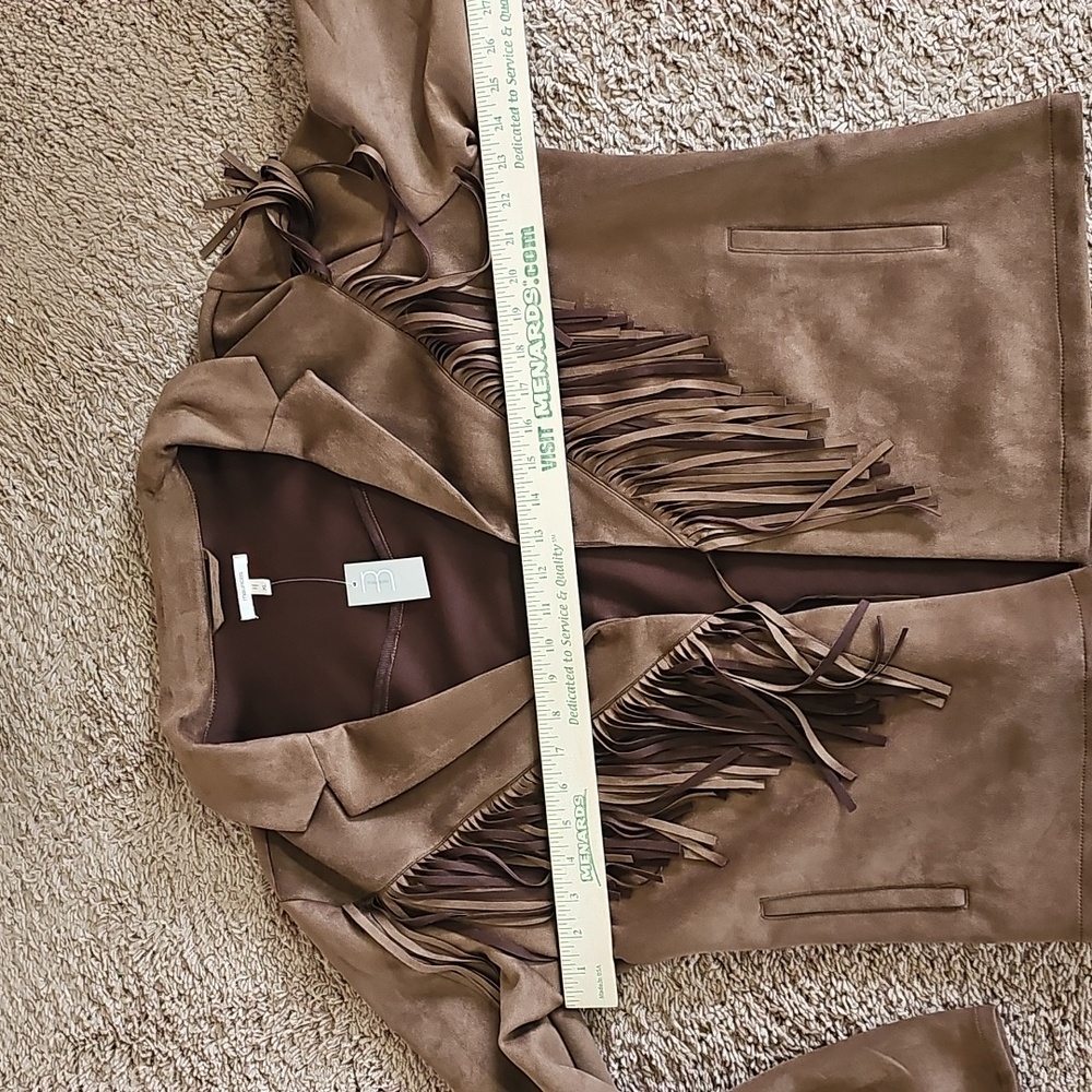 Womens Brown Western Fringe Faux Suede Jacket 70s Style Sz XL NWT - Picture 8 of 8